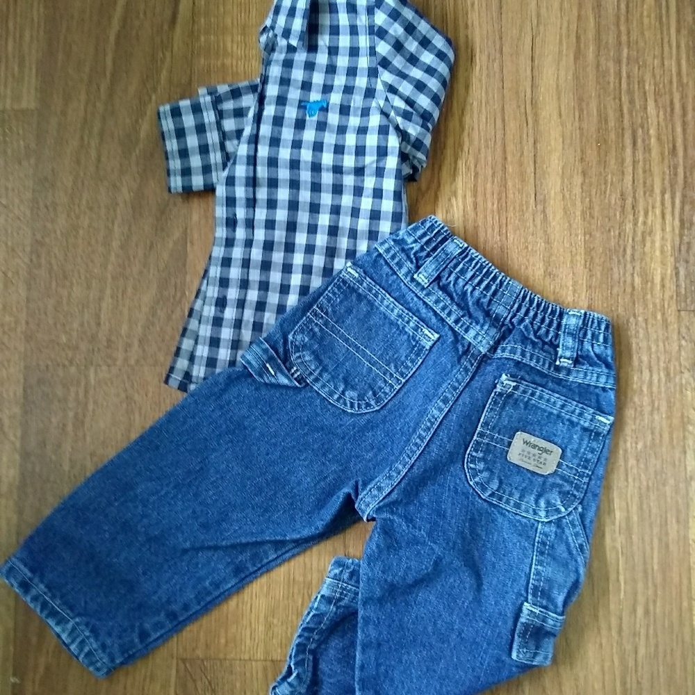 2PC Wrangler Jeans & Button-up Plaid Top 18Mo